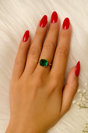 Elegant Gold Plated Artificial Ring with Green Stone – Stylish Fashion Jewelry for Women