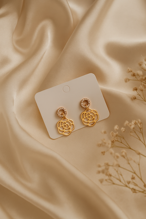 Rose Gold Flower Drop Earrings with Crystal Hoops – Designer Artificial Jewelry for Women