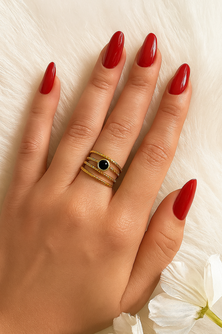 Elegant Gold Plated Ring with Green Stone – Artificial Jewelry for Women
