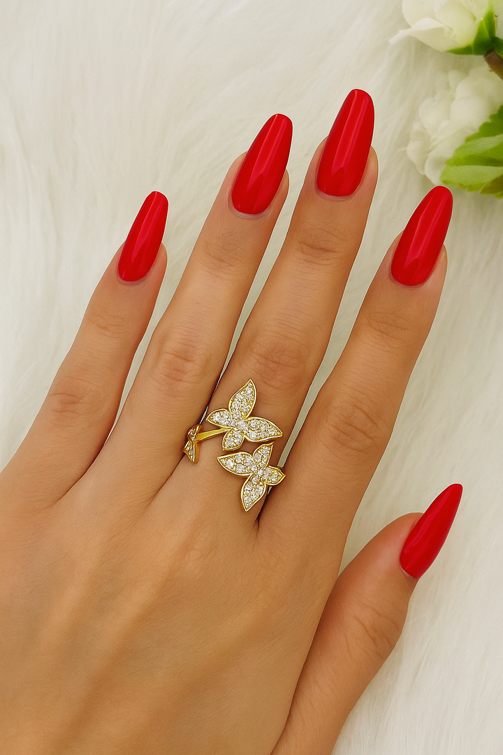 Rose Gold- Butterfly Design Ring with Sparkling Stones – Elegant Artificial Jewelry