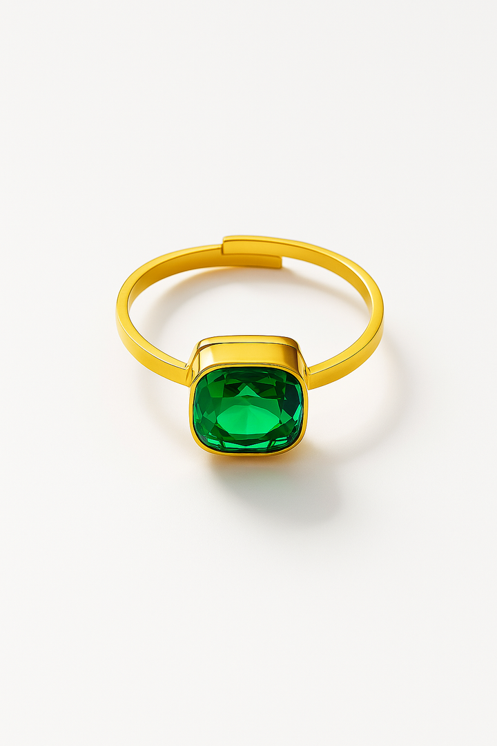 Elegant Gold Plated Artificial Ring with Green Stone – Stylish Fashion Jewelry for Women