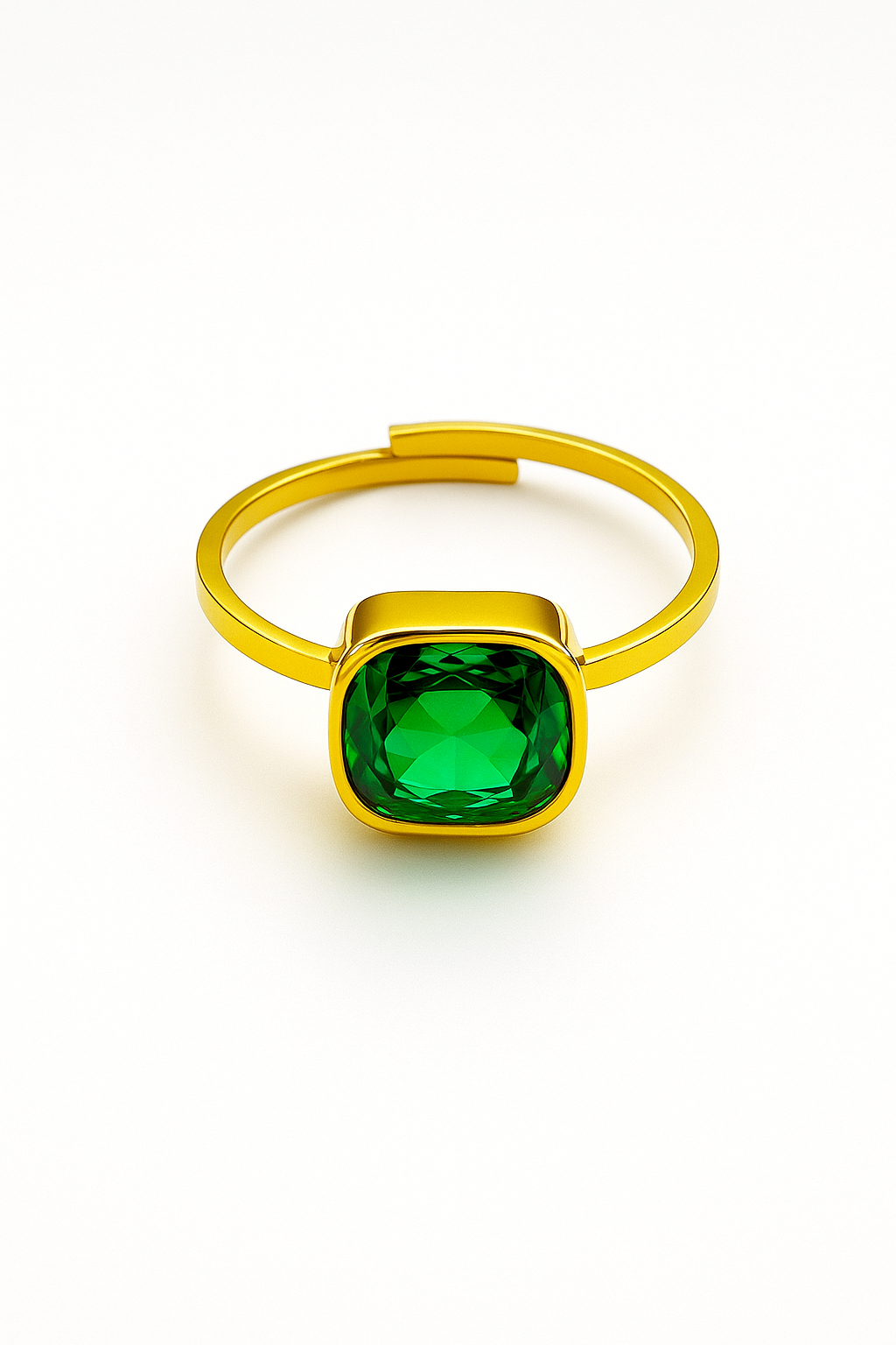 Elegant Gold Plated Artificial Ring with Green Stone – Stylish Fashion Jewelry for Women