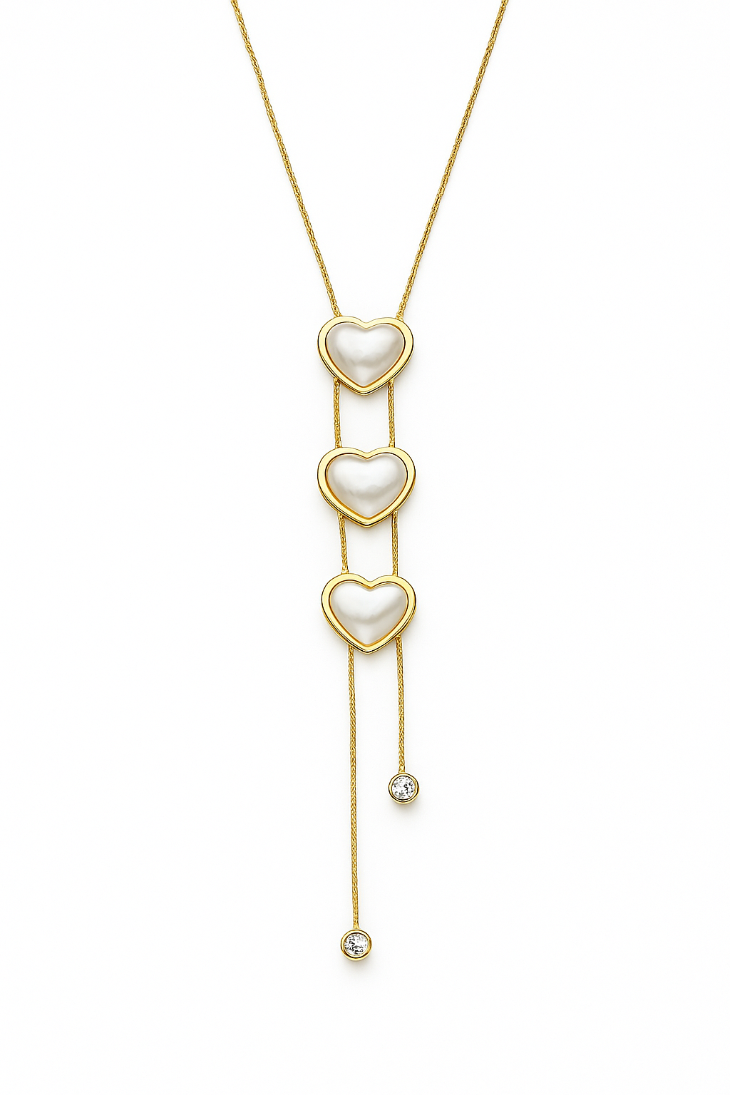 Elegant Triple Heart Pendant Necklace - Gold Tone & Mother of Pearl
