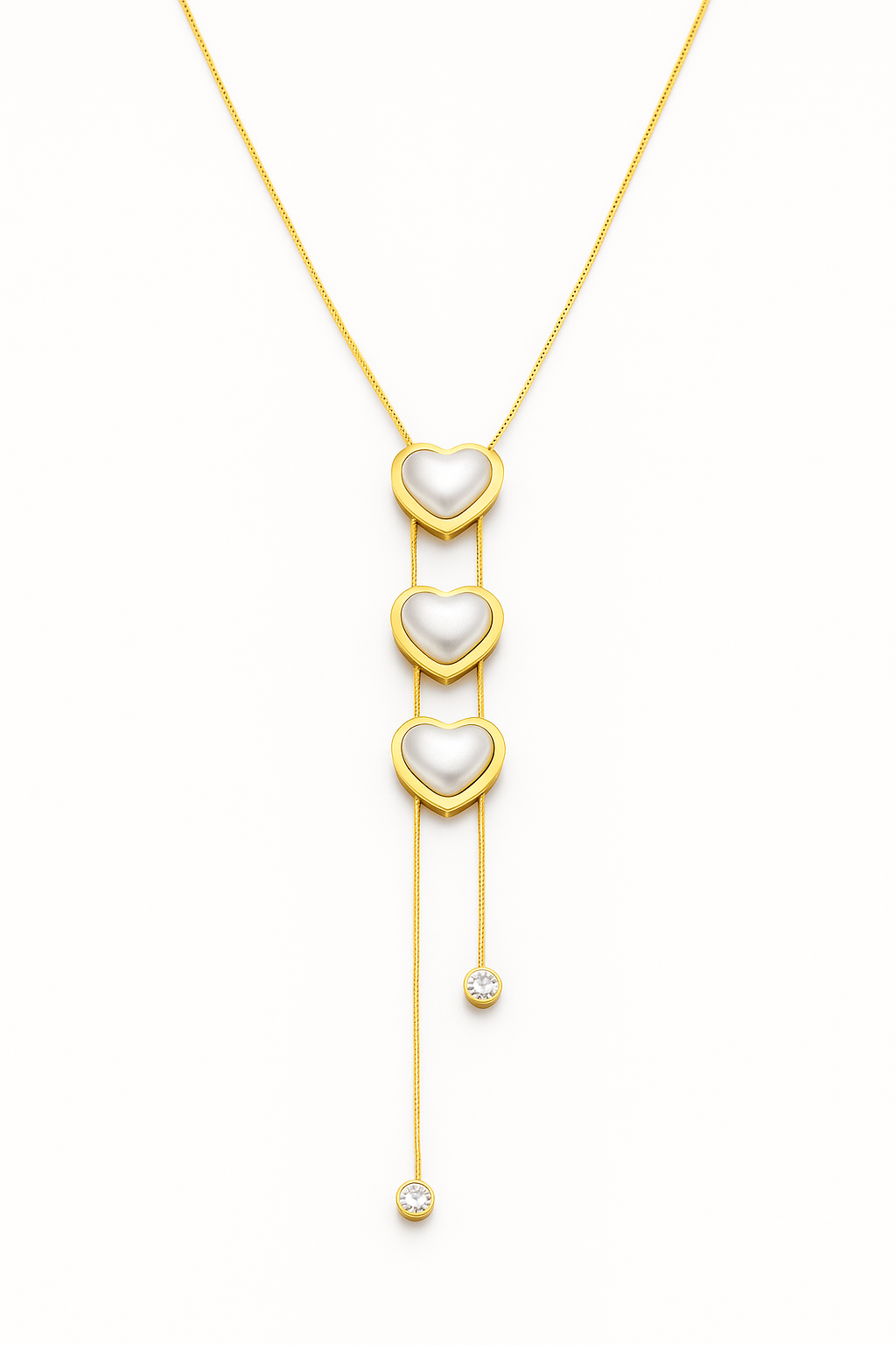 Elegant Triple Heart Pendant Necklace - Gold Tone & Mother of Pearl