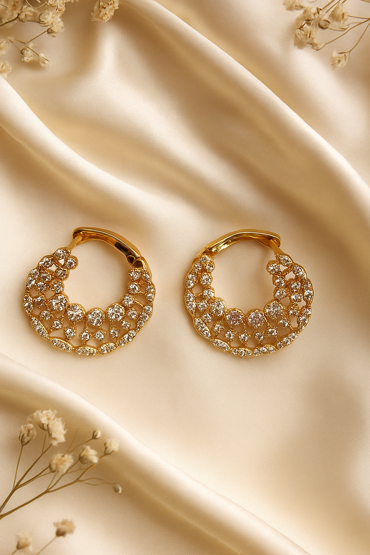 Rose Gold-Tone Crystal Hoop Earrings for Women – Statement Artificial Jewelry with Cubic Zirconia Sparkle