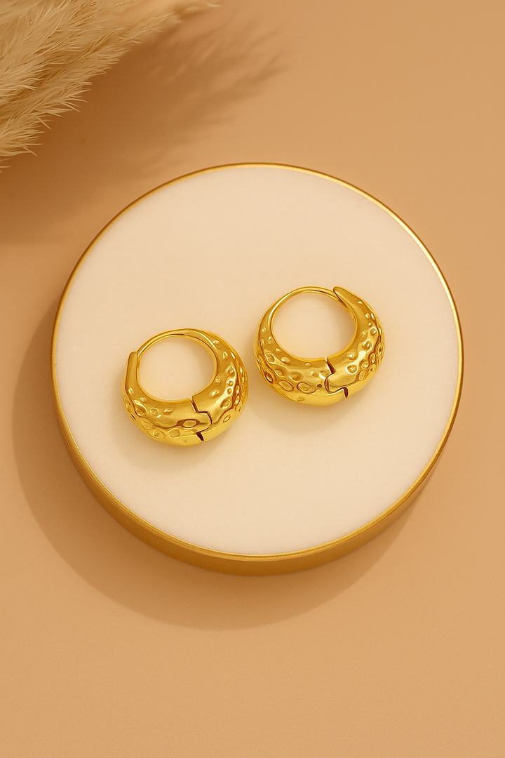 Chic Textured Gold Round Earrings – Minimalist Artificial Hoops for Women