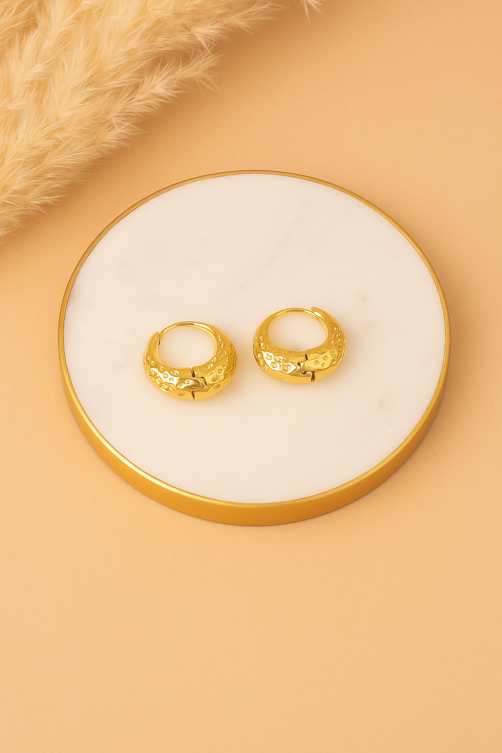 Chic Textured Gold Round Earrings – Minimalist Artificial Hoops for Women