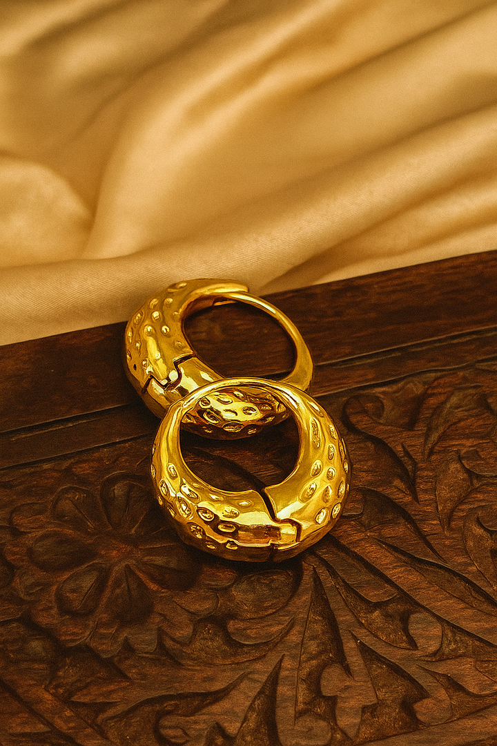 Chic Textured Gold Round Earrings – Minimalist Artificial Hoops for Women