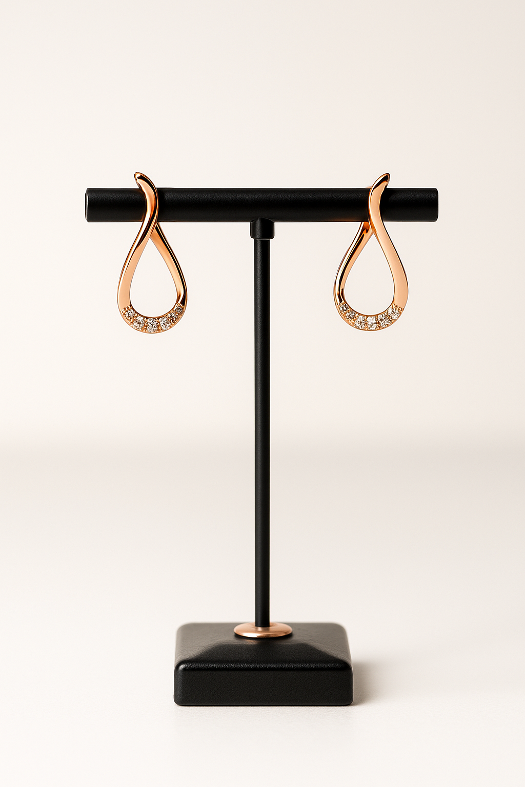 Rose Gold Teardrop Earrings with Pavé Crystals - Elegant Dangle Earrings