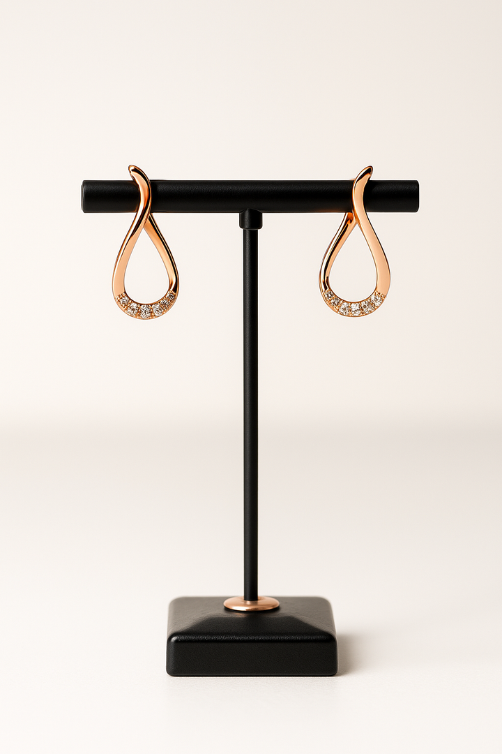 Rose Gold Teardrop Earrings with Pavé Crystals - Elegant Dangle Earrings
