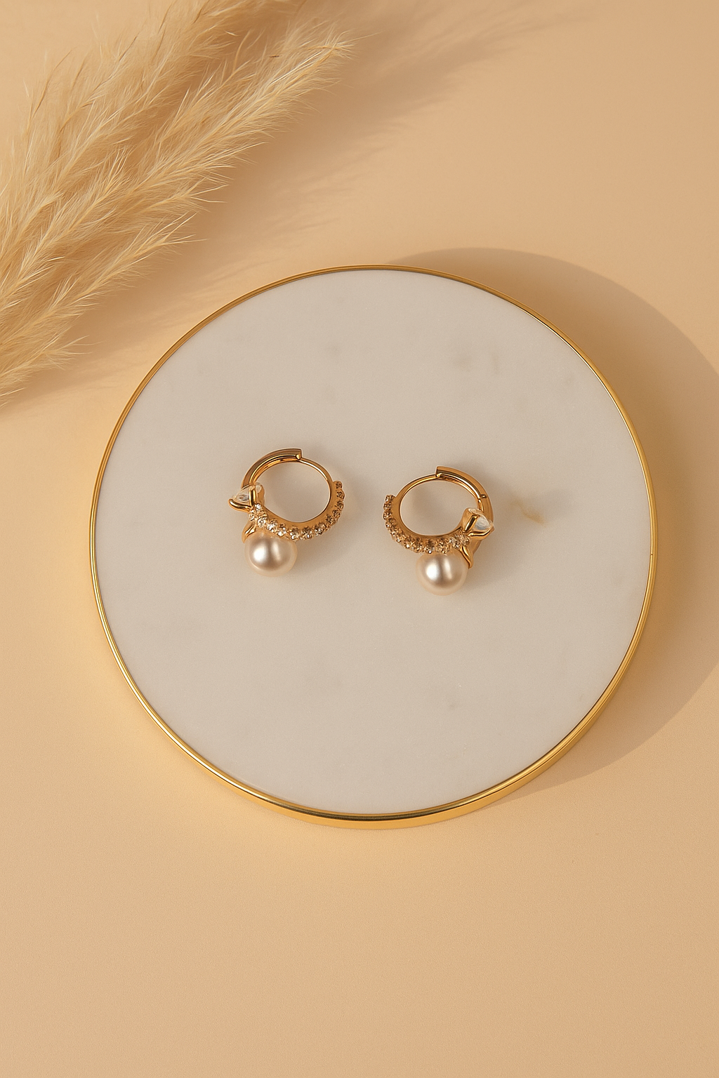 Rose Gold Hoop Earrings with Pearl Drop & Bow Accent – Designer Artificial Jewelry for Women