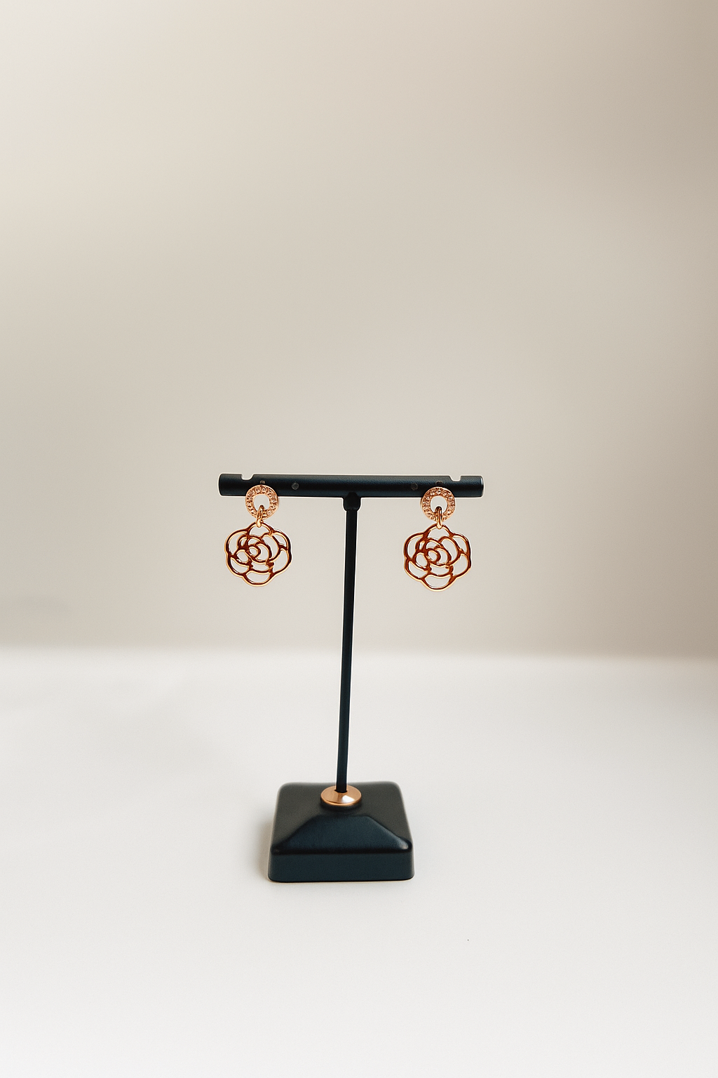 Rose Gold Flower Drop Earrings with Crystal Hoops – Designer Artificial Jewelry for Women