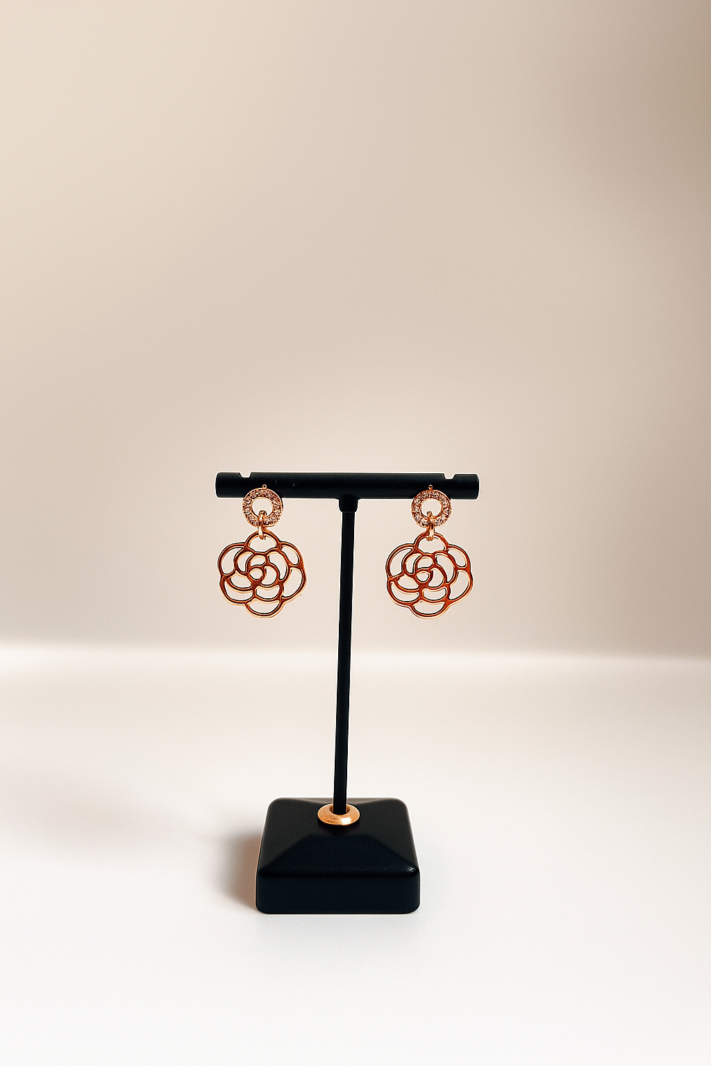 Rose Gold Flower Drop Earrings with Crystal Hoops – Designer Artificial Jewelry for Women