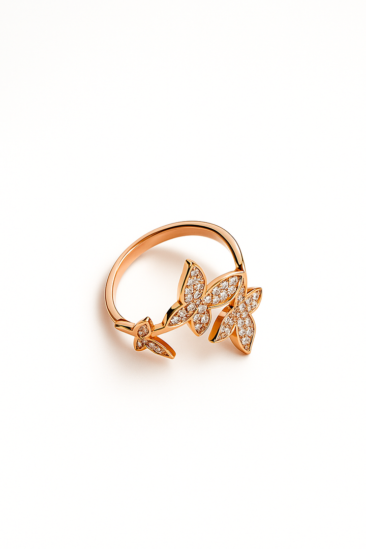 Rose Gold- Butterfly Design Ring with Sparkling Stones – Elegant Artificial Jewelry