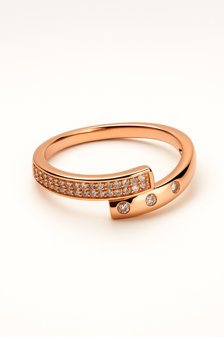 Elegant Rose Gold Plated Artificial Ring with Sparkling CZ Stones – Adjustable Fashion Jewelry