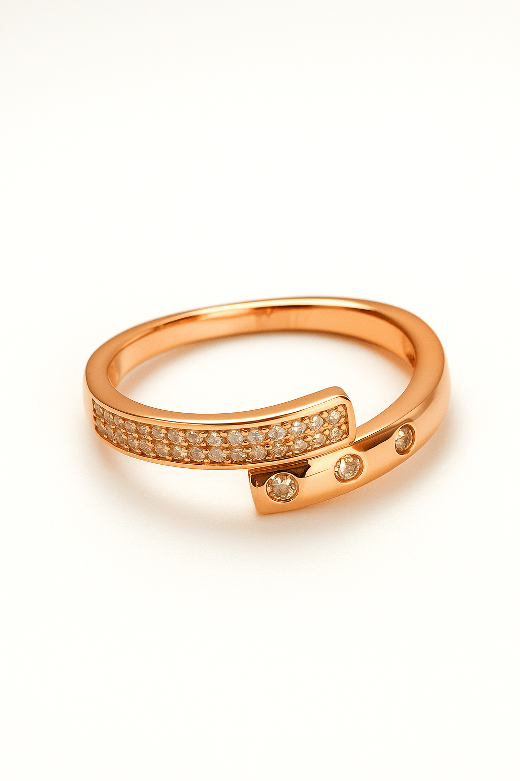 Elegant Rose Gold Plated Artificial Ring with Sparkling CZ Stones – Adjustable Fashion Jewelry