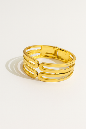 Elegant Gold Geometric Hinged Bangle Bracelet for Women – Modern Festive Wear