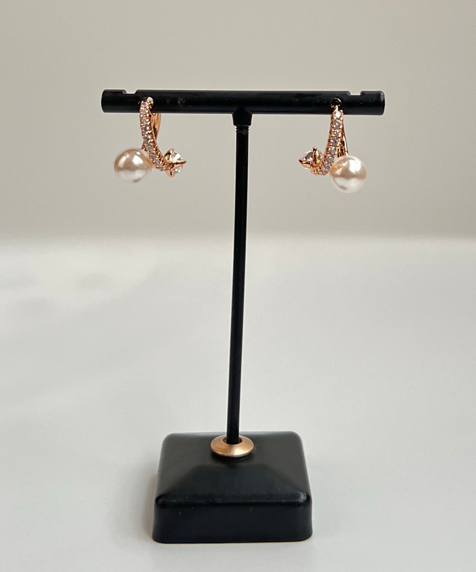 Rose Gold Hoop Earrings with Pearl Drop & Bow Accent – Designer Artificial Jewelry for Women