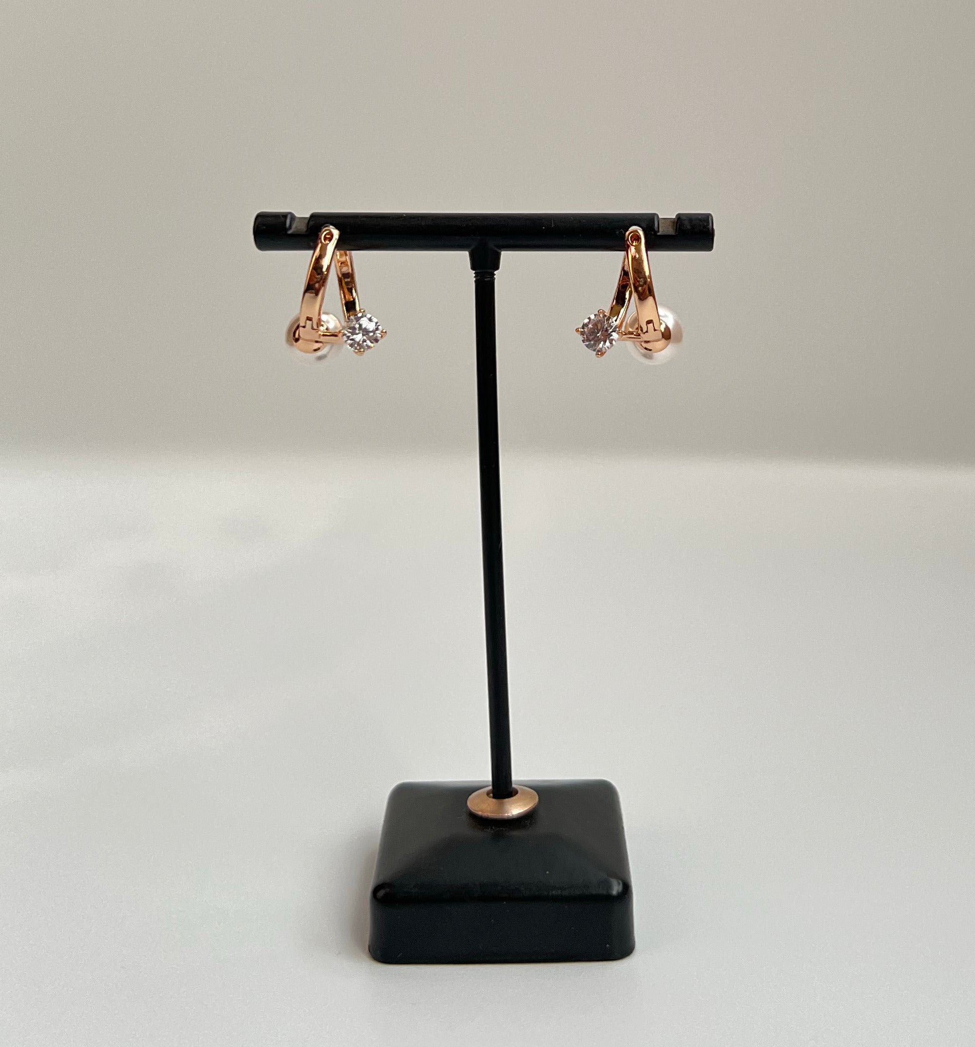 Rose Gold Hoop Earrings with Pearl Drop & Bow Accent – Designer Artificial Jewelry for Women