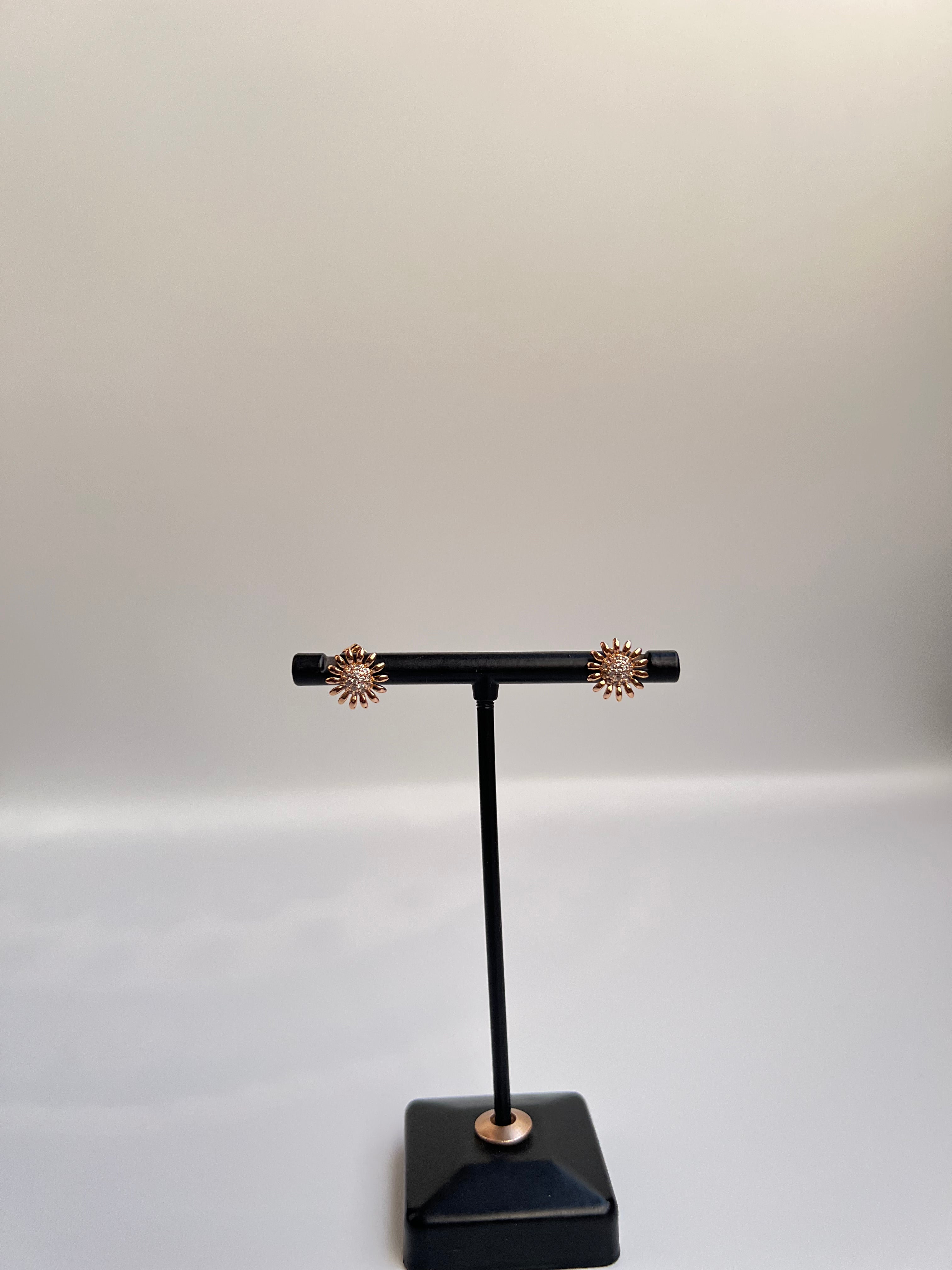 Rose Gold Flower Stud Earrings - Crystal Sunburst Design