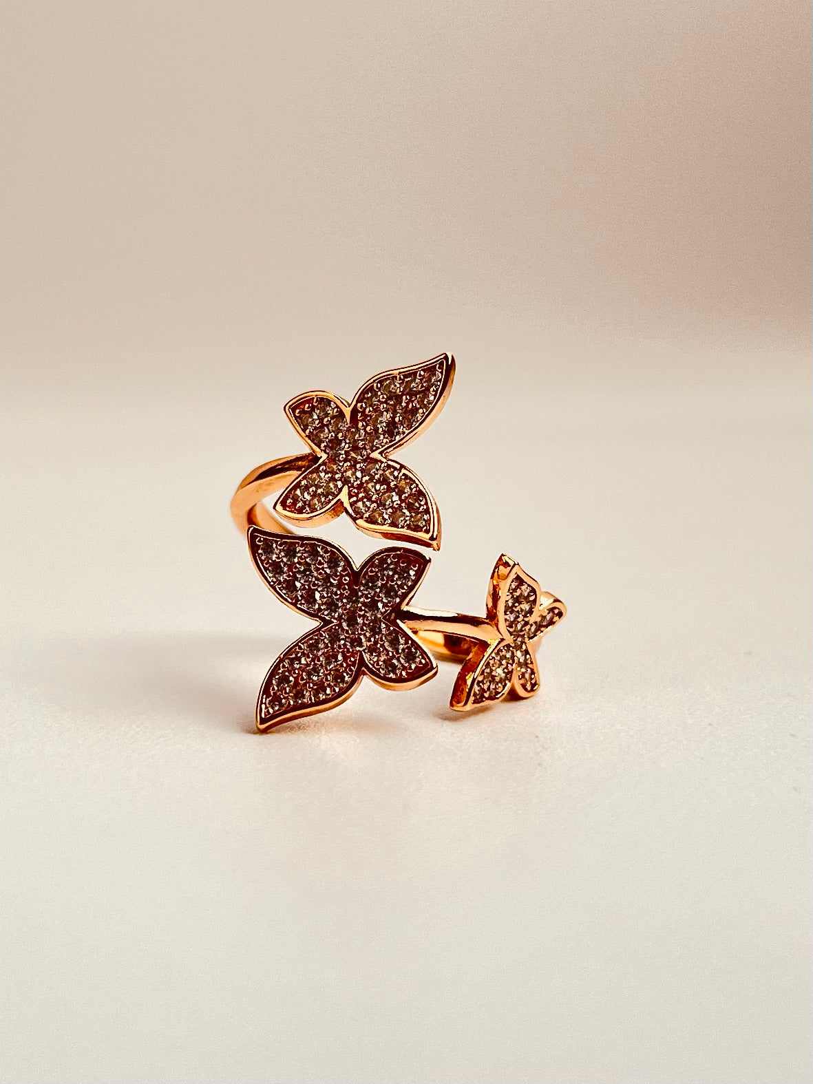 Rose Gold- Butterfly Design Ring with Sparkling Stones – Elegant Artificial Jewelry