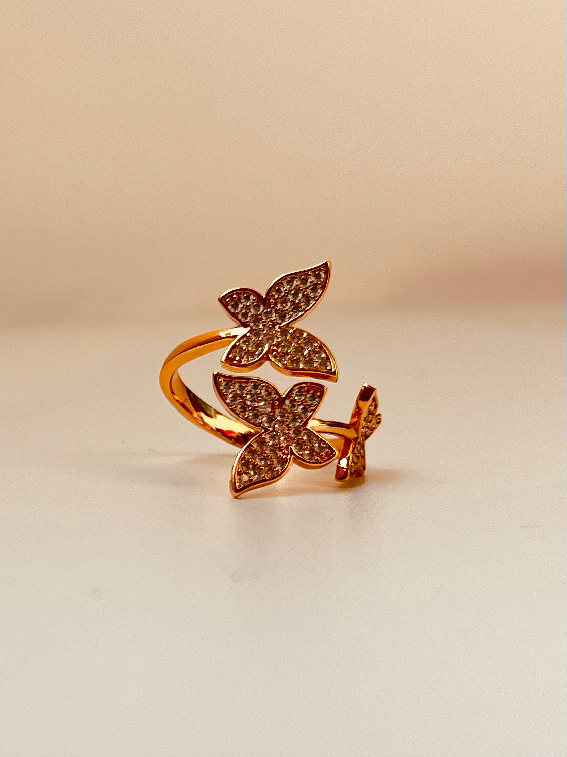 Rose Gold- Butterfly Design Ring with Sparkling Stones – Elegant Artificial Jewelry