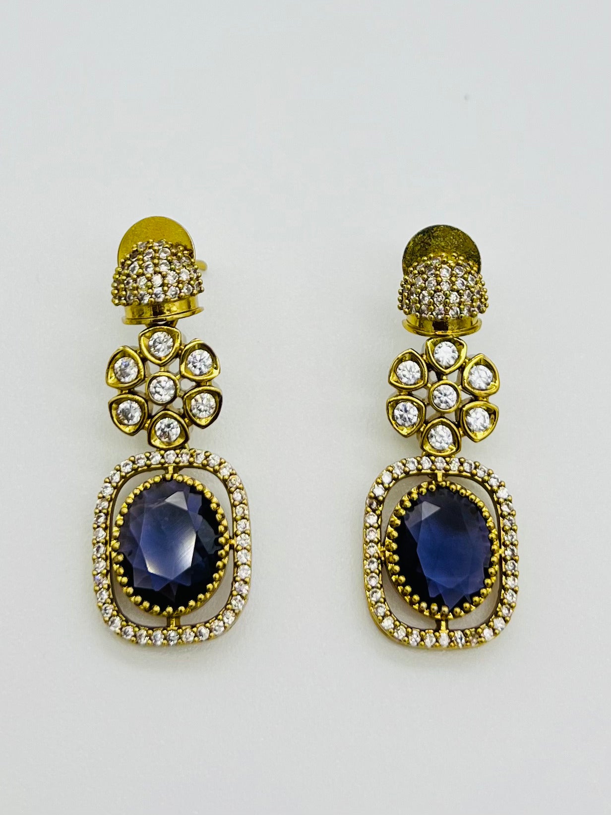 Regal Blue Stone Gold-Plated Necklace & Earring Set – Bridal & Festive Jewelry