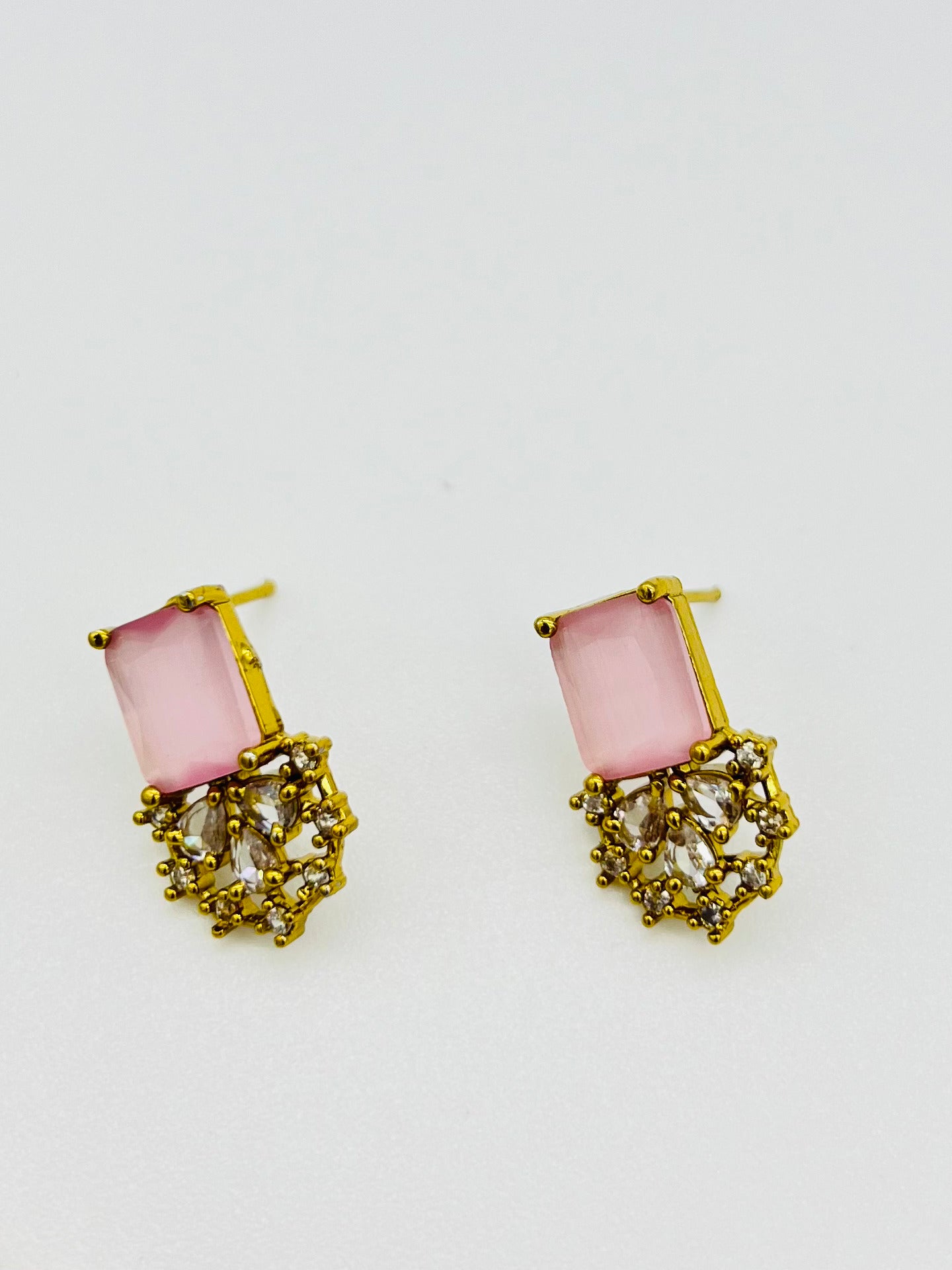 Elegant Pink Stone Gold-Plated Necklace & Earring Set – Wedding & Festive Jewelry