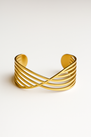 Modern Gold Cuff Bracelet - Intersecting Line Design