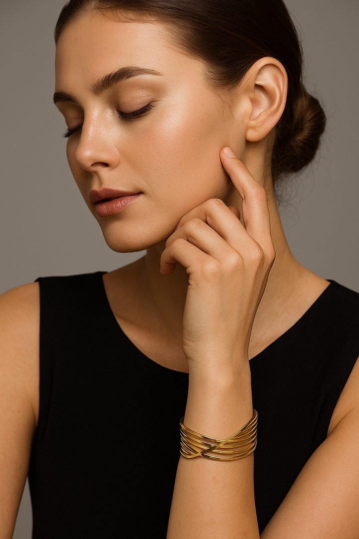Modern Gold Cuff Bracelet - Intersecting Line Design