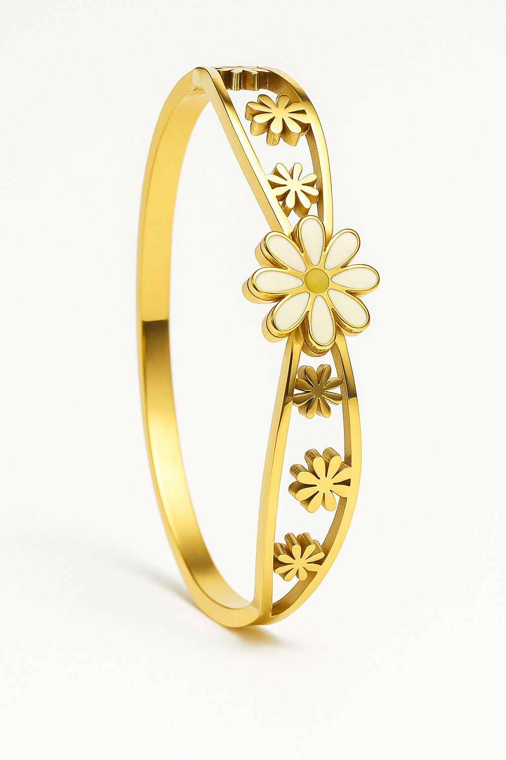 Daisy Flower Bangle Bracelet - Gold Floral Cut-Out Design