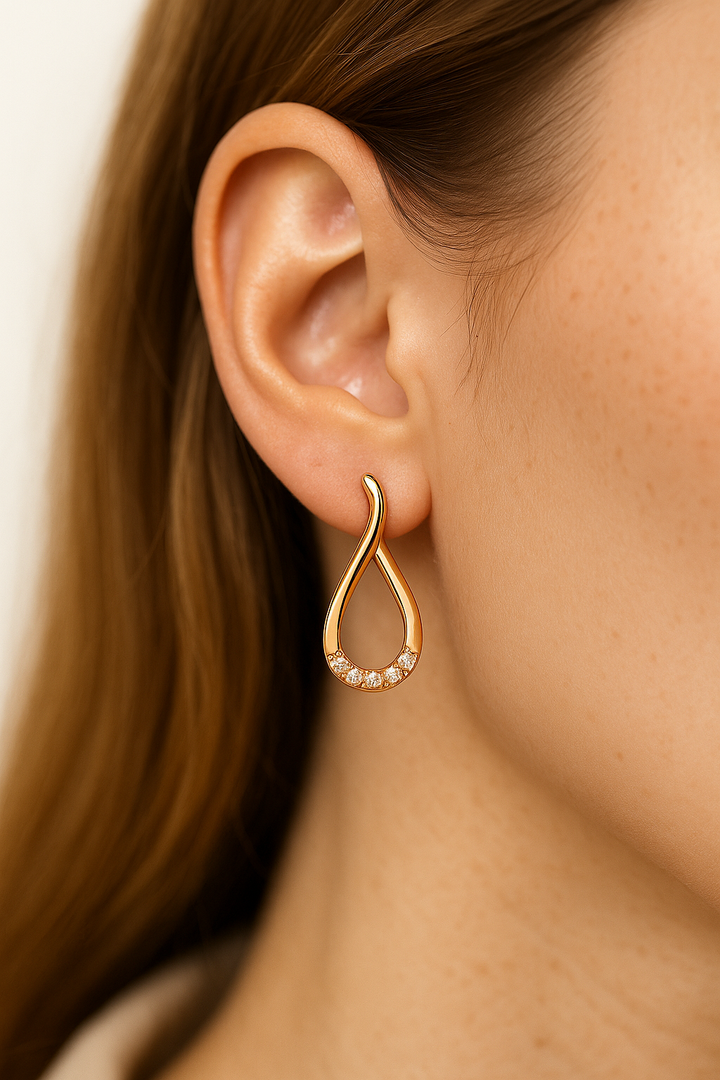 Rose Gold Teardrop Earrings with Pavé Crystals - Elegant Dangle Earrings