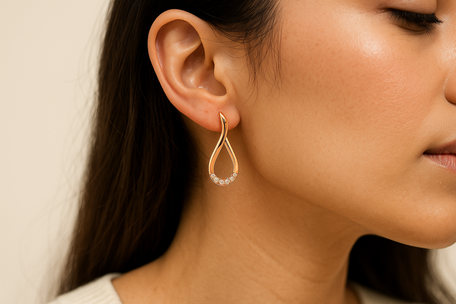 Rose Gold Teardrop Earrings with Pavé Crystals - Elegant Dangle Earrings