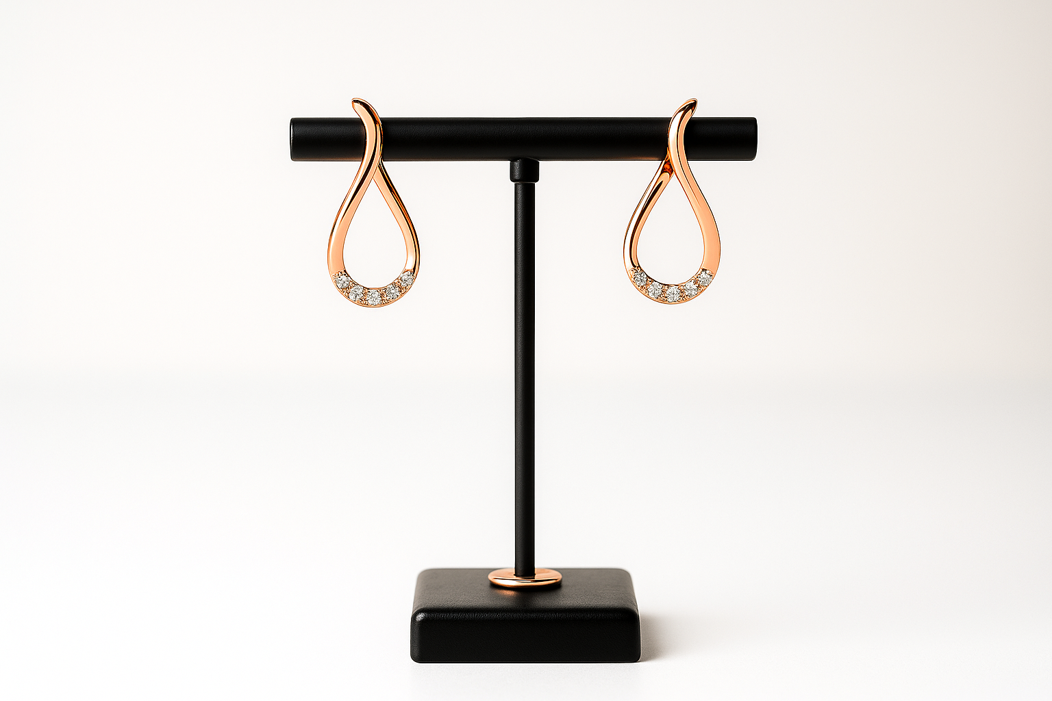 Rose Gold Teardrop Earrings with Pavé Crystals - Elegant Dangle Earrings